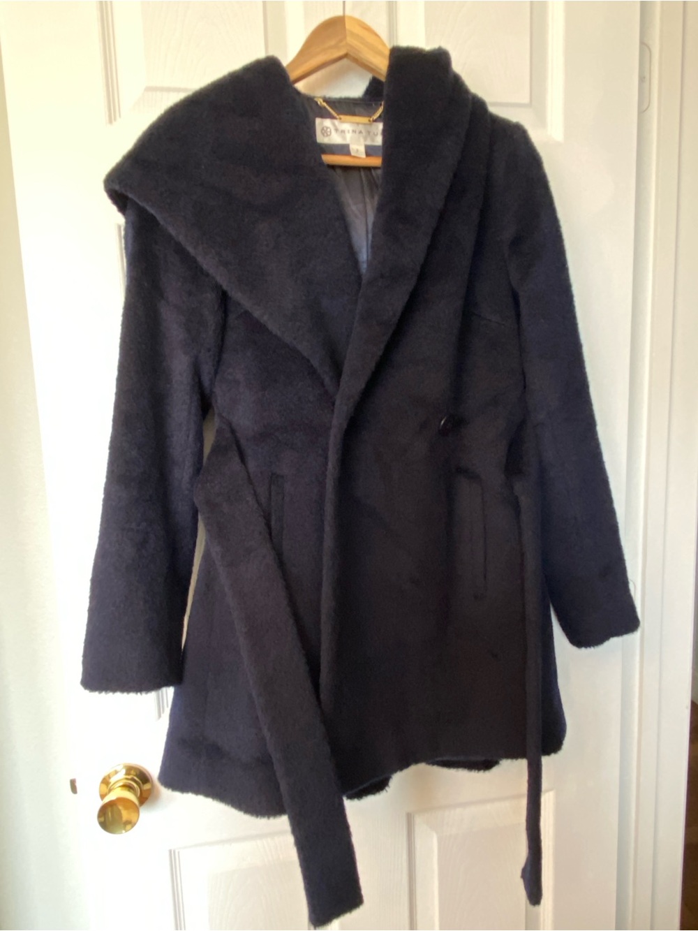 Trina Turk Navy Teddy extra small coat with Gold Chain Detail